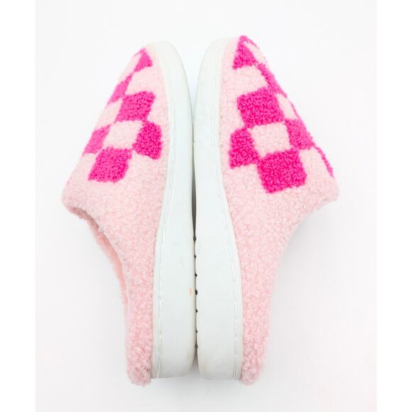 Mia Cozi Faux Fur Check Slide Slippers Backless Women's Pink Size US8M EU39 - Picture 9 of 10